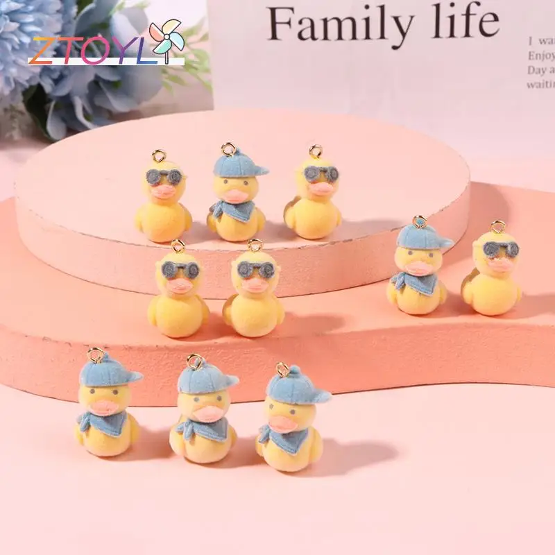 

1Pc Cartoon Flocking Duckling Charms DIY Keychain Necklaces Bracelets Earring Pendant Keyring Jewelry Making Accessories