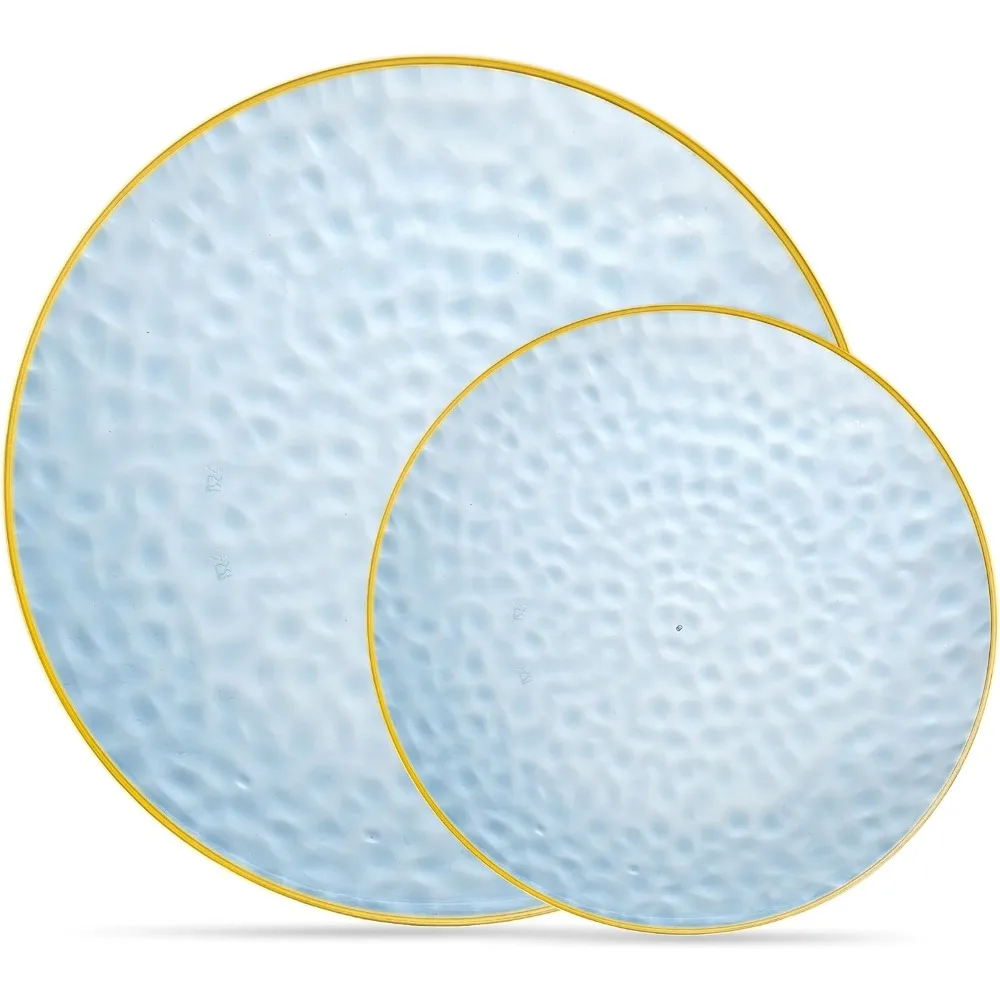 128 Piece Combo Plates Set includes 64-7'' inch Plates 64-10'' inch Blue Hammered Plastic PartyPlates Premium heavyweight
