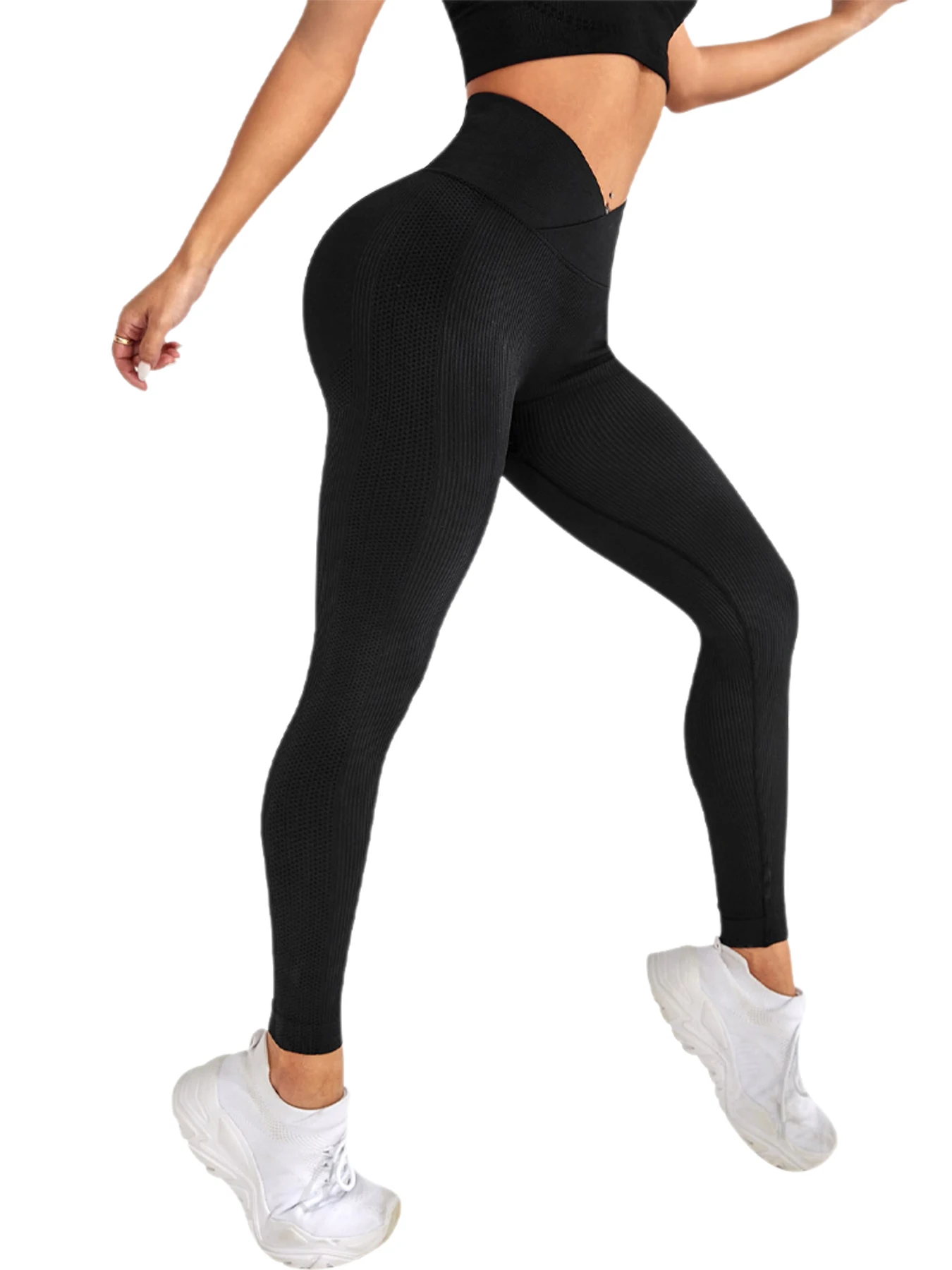 Women's Leggings Workout Cross Waist Elastic Bubble Butt Fitness Seamless Yoga Sports Tight Pants - 2