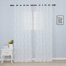 Círculo de linho branco bordado sheer cortinas para sala estar janela tule para o quarto cozinha bordado voile fio personalizado