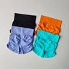 Women's High-Waisted Seamless Tight-Fit Sport Shorts Side Folded Three-Quarter Length Breathable High-Elasticity Fitness Pants