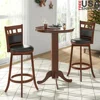 3 Piece Round Bar Table Set with 2 Upholstered Swivel Stools Rubber Wood Frame Kitchen Dining Home Decor 1