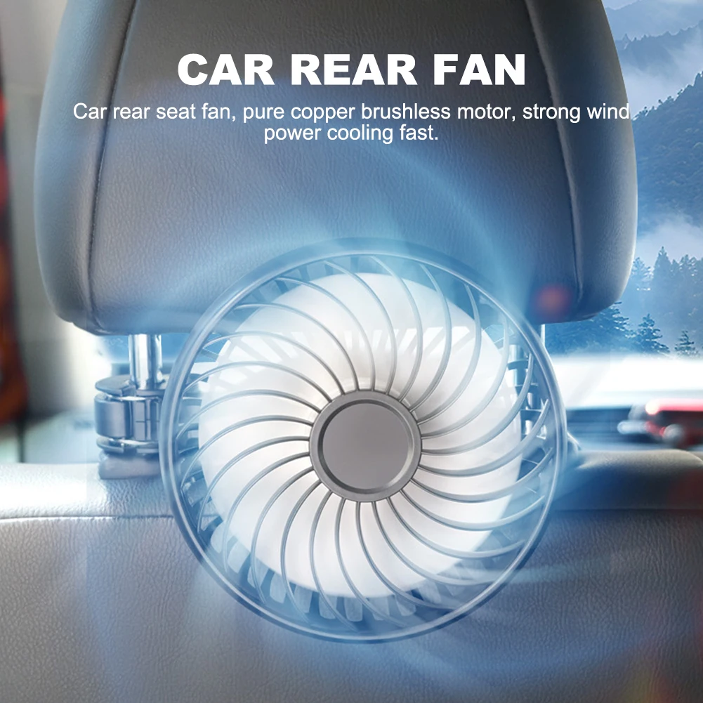 USB Powered Rear Seat Fan 360 Rotatable Car Seat Headrest Fan 3 Speeds Cooling Backseat Fan for Backseat
