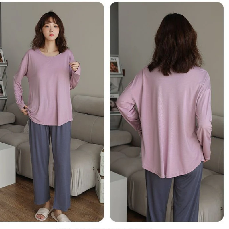Cotton Sleepwear Women with Chest Pads Pajama Sets Spring Autumn Long Sleeve Pants Summer Pajamas Loungewear Set Loose Korean