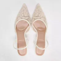 TRAF Woman Vintage Embroidered High Heels White Pointed Toe Stiletto High Heels Pumps Autumn Elegant Female Slingback High Heels 2
