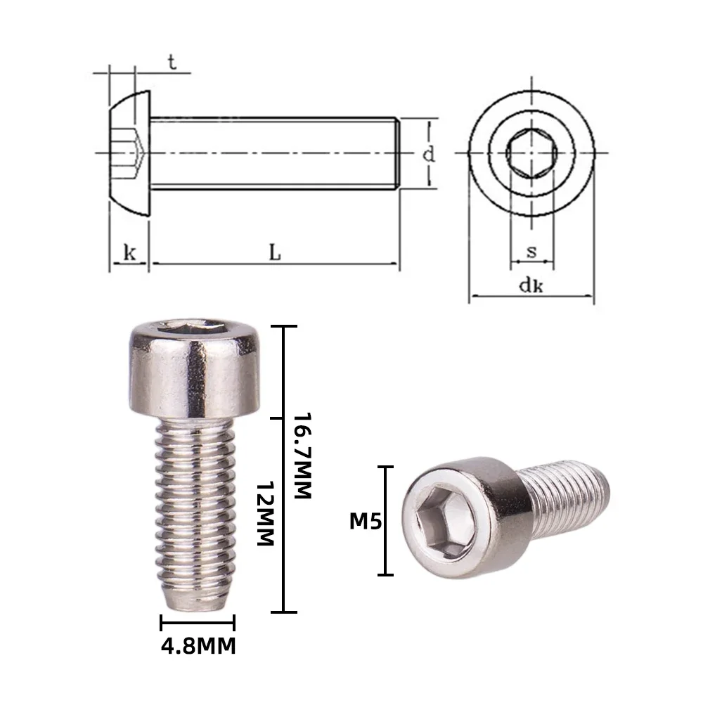 Bicycle bottle cage screws ZTTO 2pcs 10pcs MTB road bike water bottle cage headbolts hex socket screws M5*12mm cycling bottle holder screws cup head screws