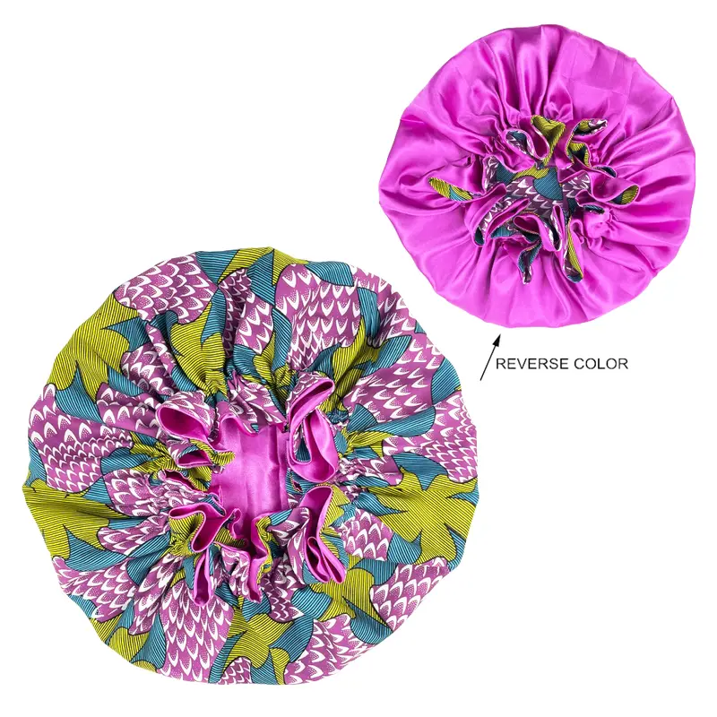 African Pattern Print Bonnet Hijabs Hat Women Night Sleep Cap Double Layer Satin Turban Extra Large Head Wear Lady Head Wrap Hat - Image 7