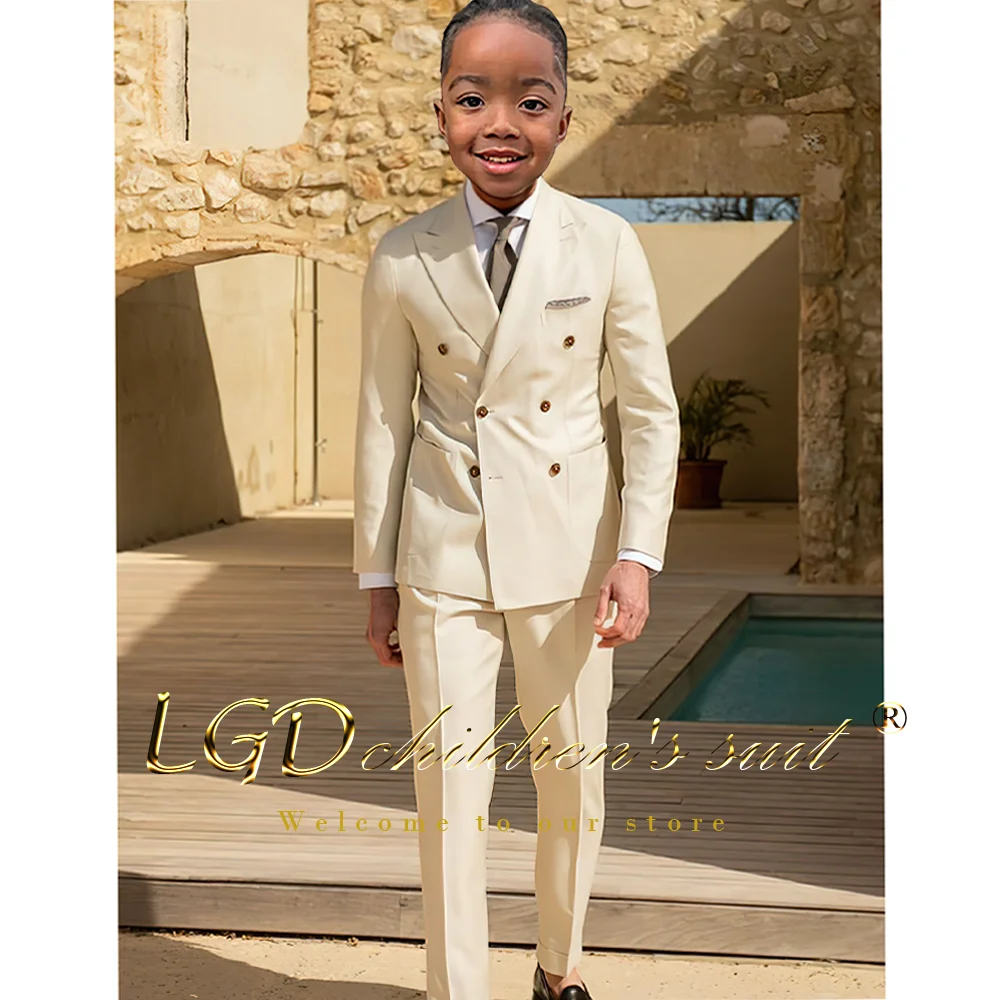 Boys Formal Suit 2 Piece Double Breasted Jacket and Pants For Wedding Party Vacation Casual
