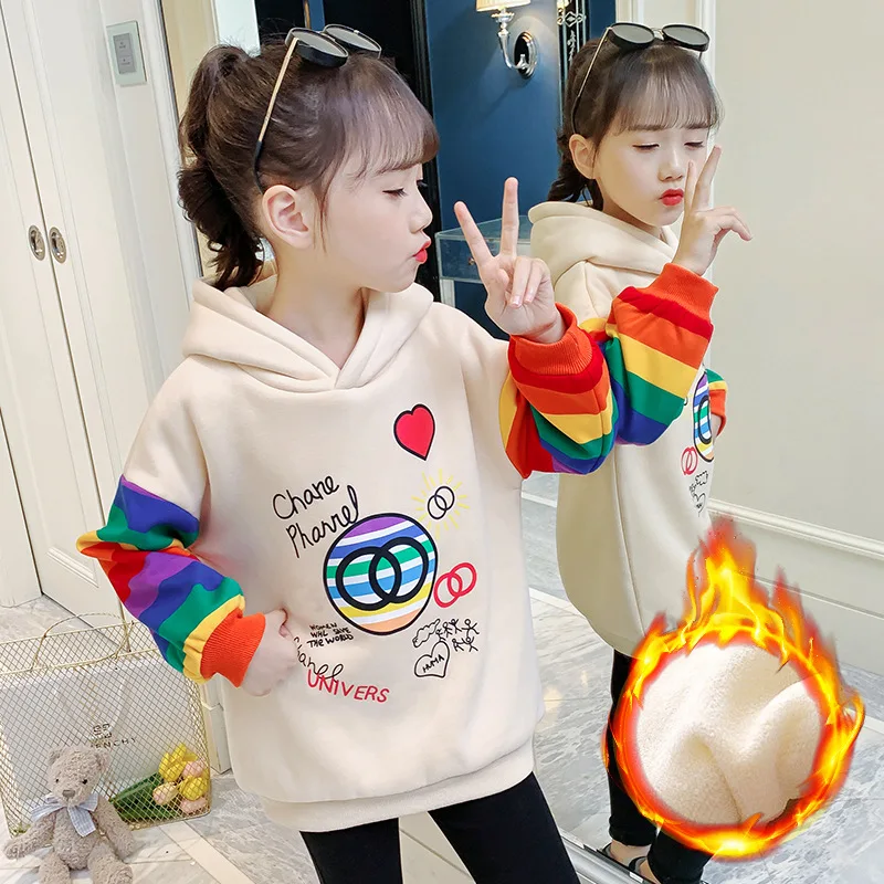 

Fashion Cartoon Girl Plus Fleece Sweatshirts Hoodies Thicken Warm Hooded Jacket Baby Sweaters for Girls Long Sleeve Pullover