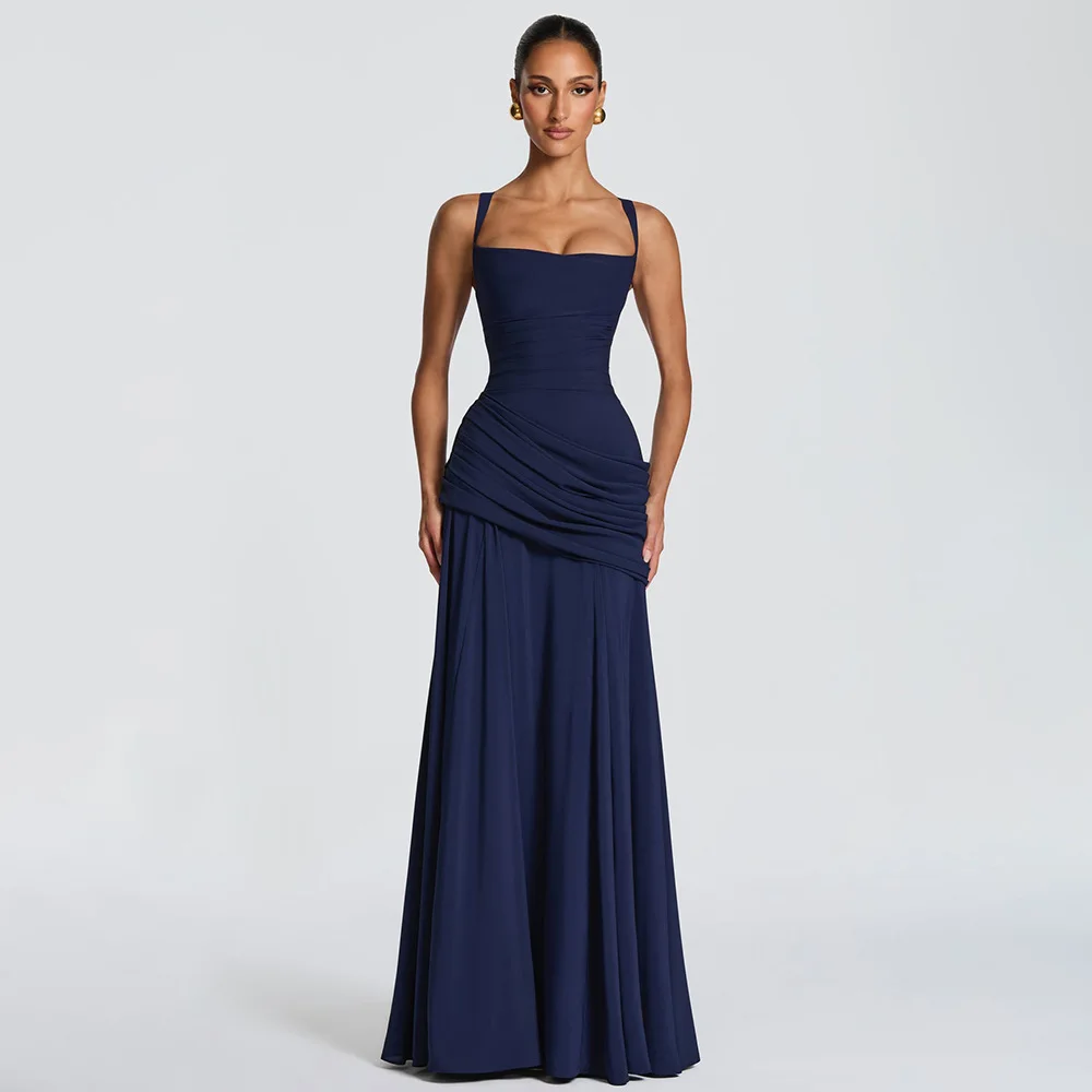 Elegante Abito Lungo Monocolore Senza Maniche con Vita Stretta, Vestito da Donna Elegante e Raffinato Senza Spalline, Abito da Sera Lungo fino al Pavimento - immagine 4