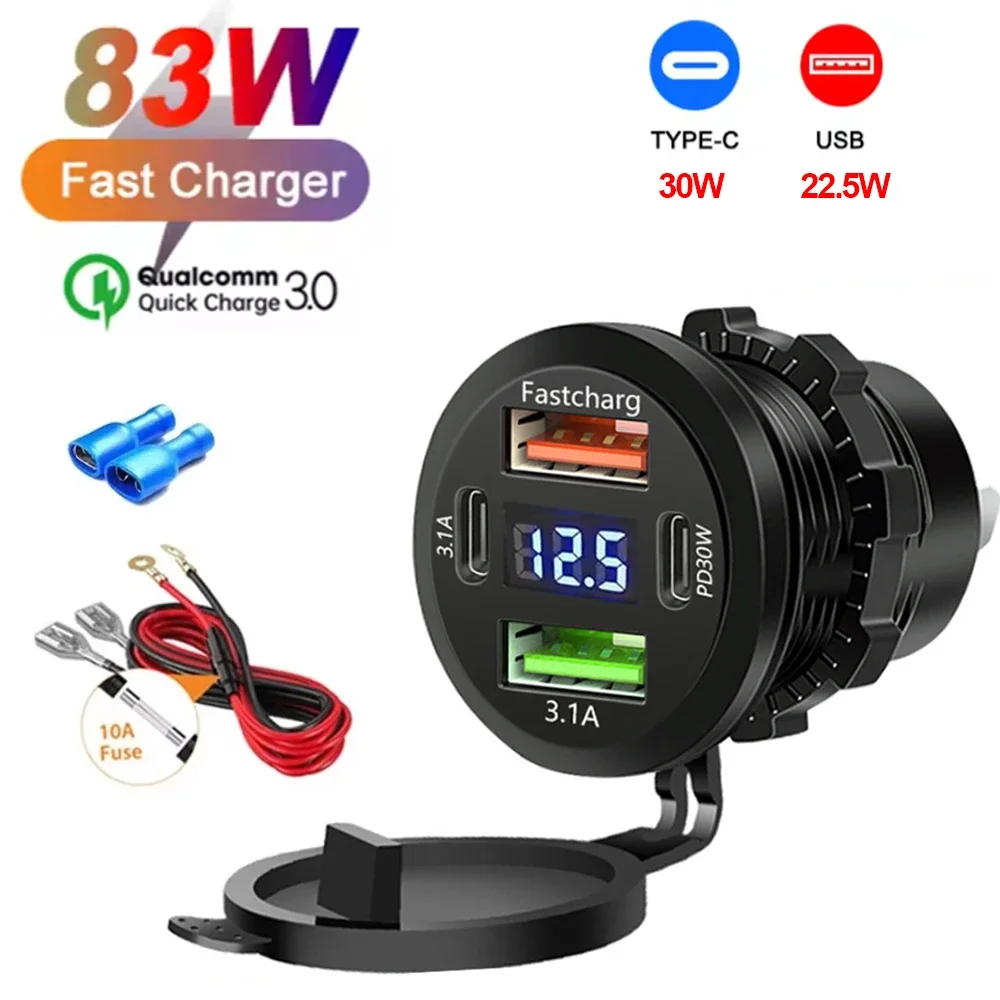 Dual PD Car Charger with Voltmeter for 12V/24V