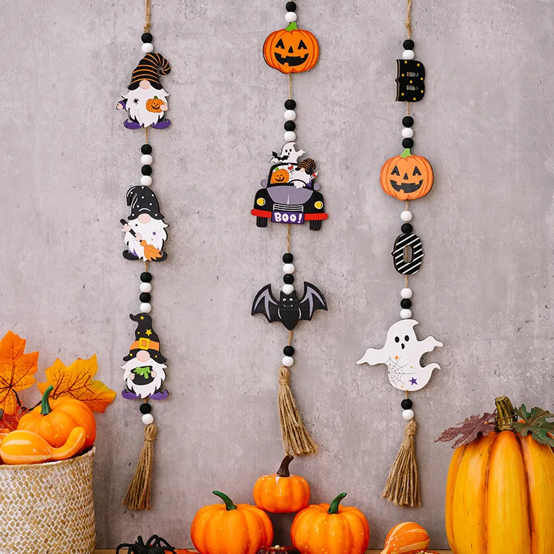 ハロウィーン、木製の装飾、カボチャ、バット、ゴースト、壁の