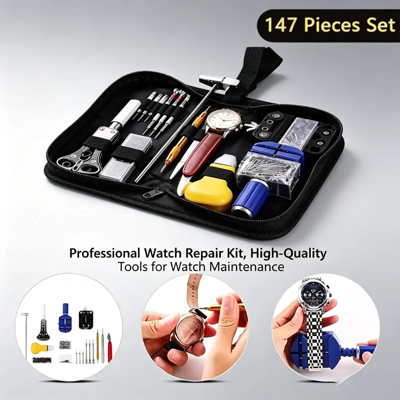 Deluxe 147-Piece Watch Repair Toolkit for Battery Changes & Strap Adjustments