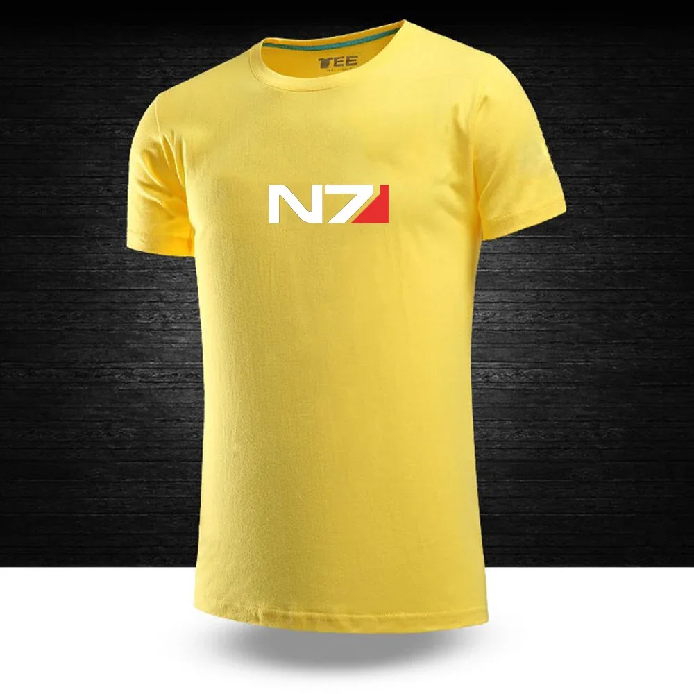 

N7 Mass Effect 2024 New Men Solid Color Printing Summer Hot Sale T-shirt O-neck Cotton Short Sleeve Breathable Top Loose