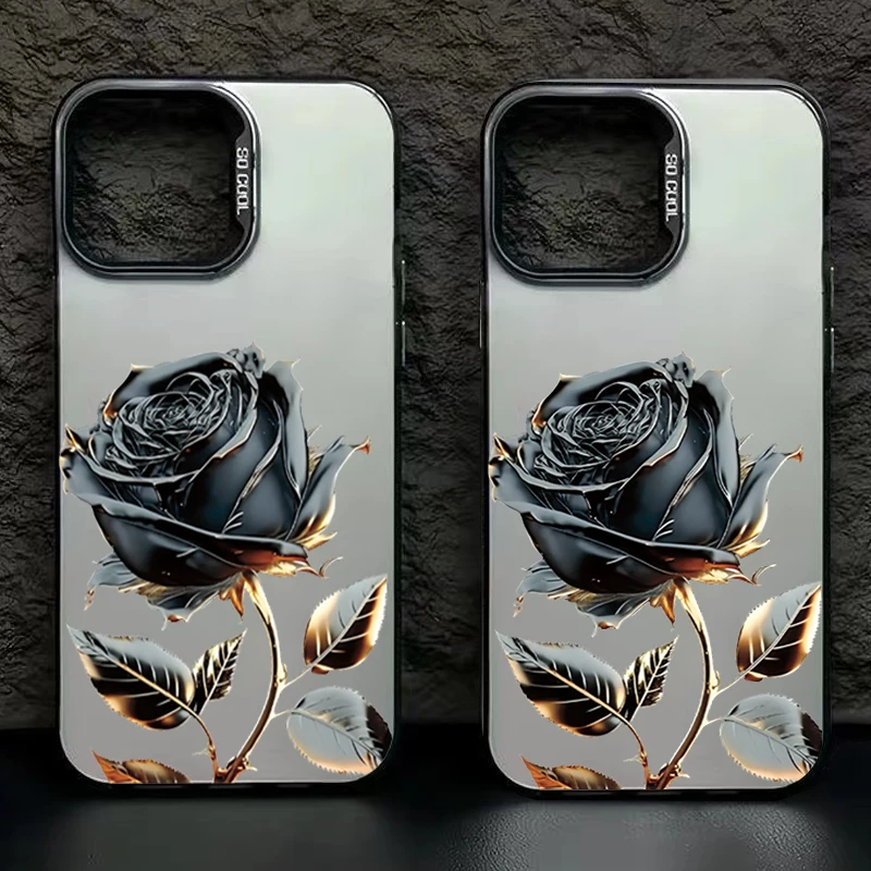 Elegant Black Gold Rose Silver Marble Phone Case Cover