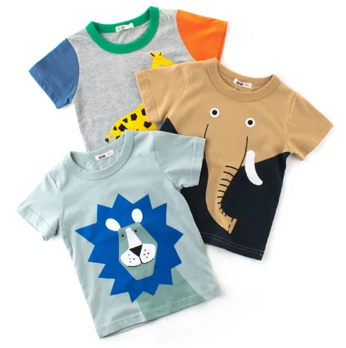 

Short sleeve animal printed Girls and boys T-shirt cotton baby clothes Short sleeved Animal costume boys and girls ages 1-10