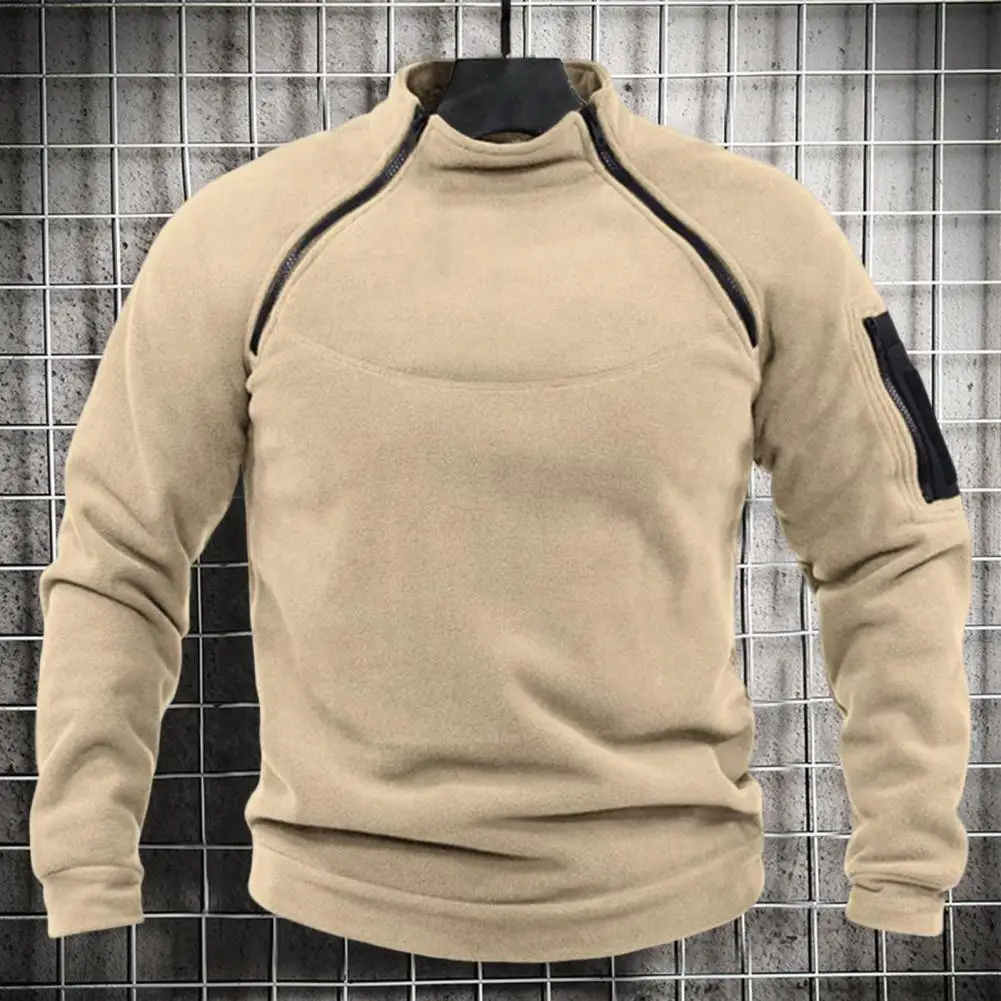 

Men Autumn Sweatshirt Solid Stand Collar Long Sleeves Zipper Pullover Warm Fleece Plus Size Men Winter Sweatshirt for Office