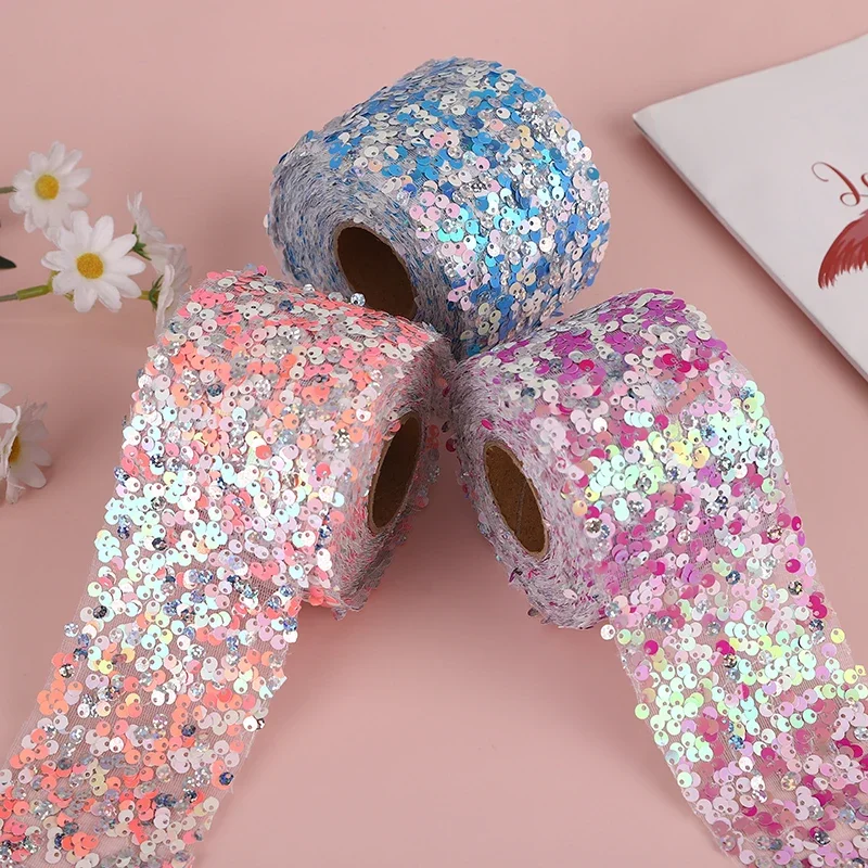 

10yards Glitter Sequin Tulle Ribbon Wide 6cm 8cm Paillette Floret Mesh Ripstop Tape DIY Craft Wedding Birthday Party Decoration