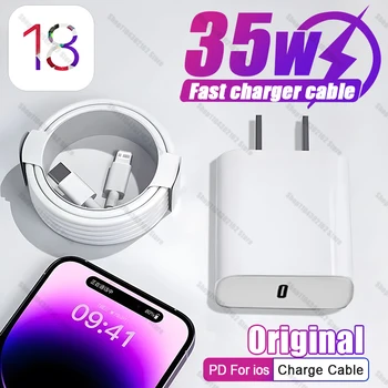Original 35W For Apple iPhone USB Type C Fast Charger For iPhone 16 15 14 13 12 11 Pro Max Plus PD Charging Cable Accessories