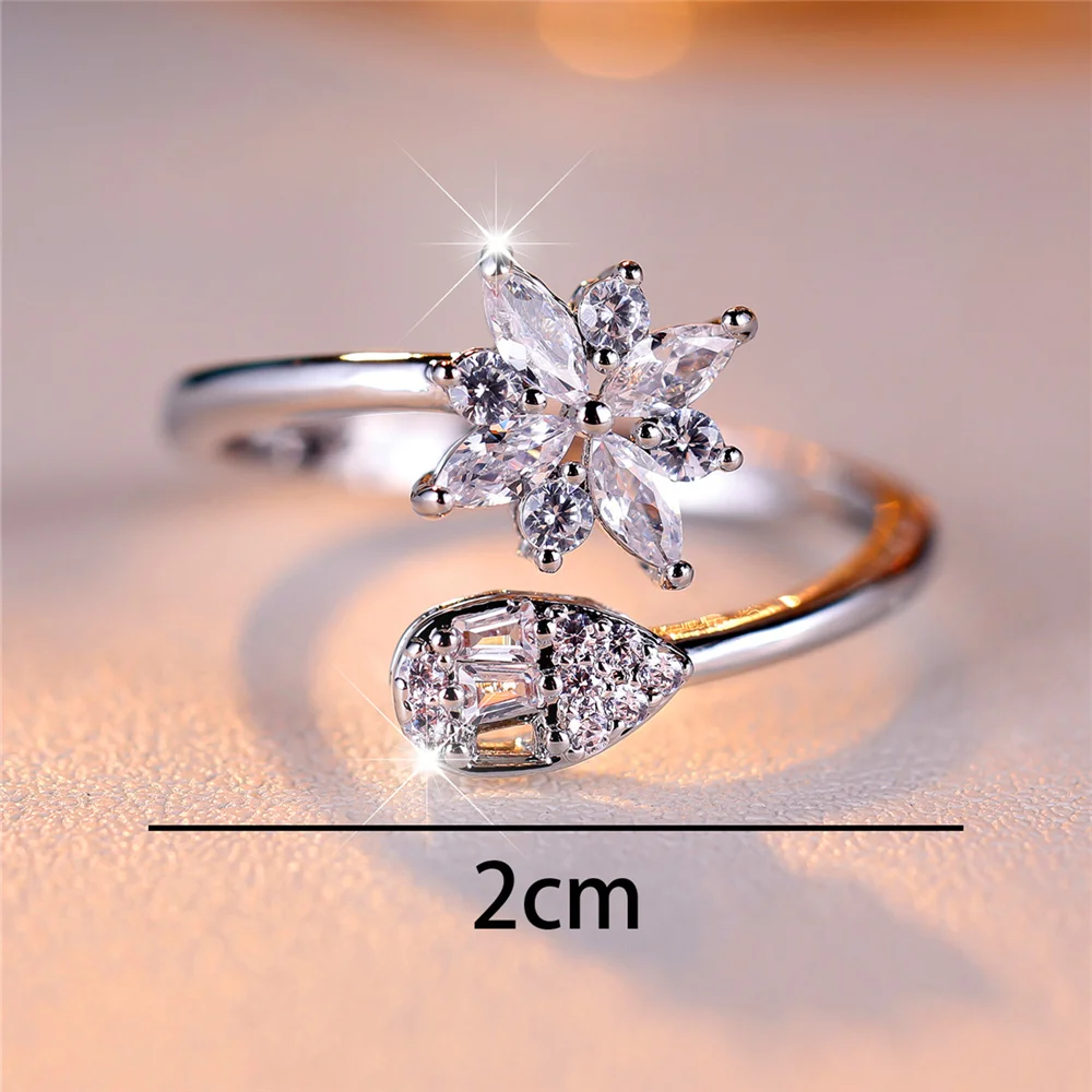 Cute Female Small White Zircon Stone Open Adjustable Ring Vintage Silver Color Wedding Jewelry For Women