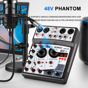 BOMGE 4 channel 16 DSP Echo dj audio sound mixer interface mixing console karaoke with MP3 USB Bluetooth Stereo recording 2
