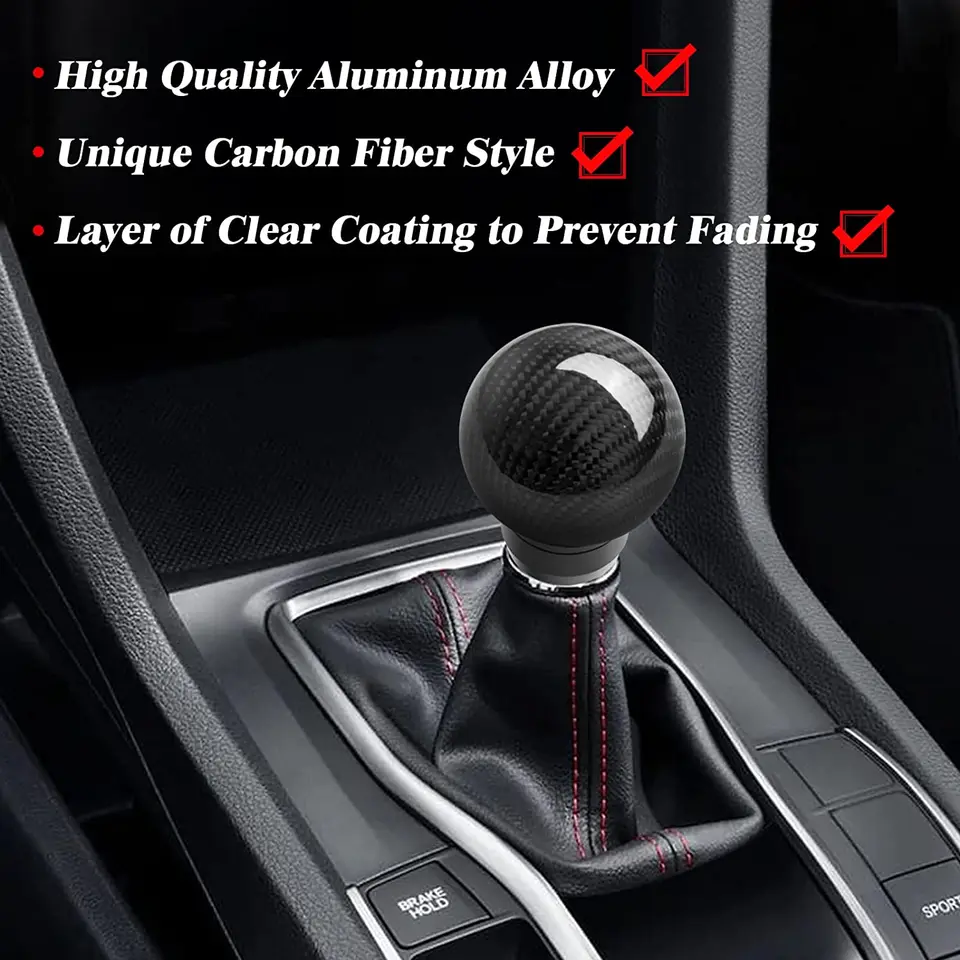 Universal Carbon Fiber Manual Gear Shift Pink Round Ball Shift Knob W/ Adapters