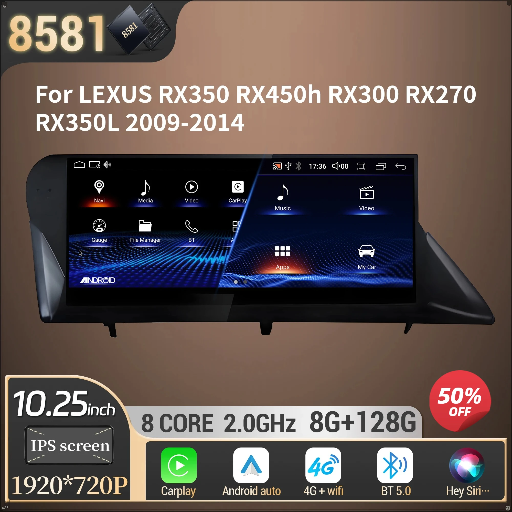 Radio Multimedia para Auto con Pantalla Táctil de 10.25" Android 14, BT, CarPlay para LEXUS RX350 RX450h RX300 RX270 RX350L 2009-2014 1