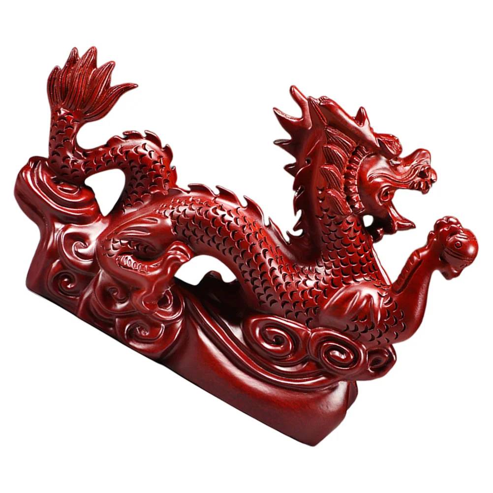 

Chinese Feng Shui Dragon Statue Wooden Carved 2024 New Year The Dragon Mascot Sculpture Zodiac Animal Figurine Luck Success Home