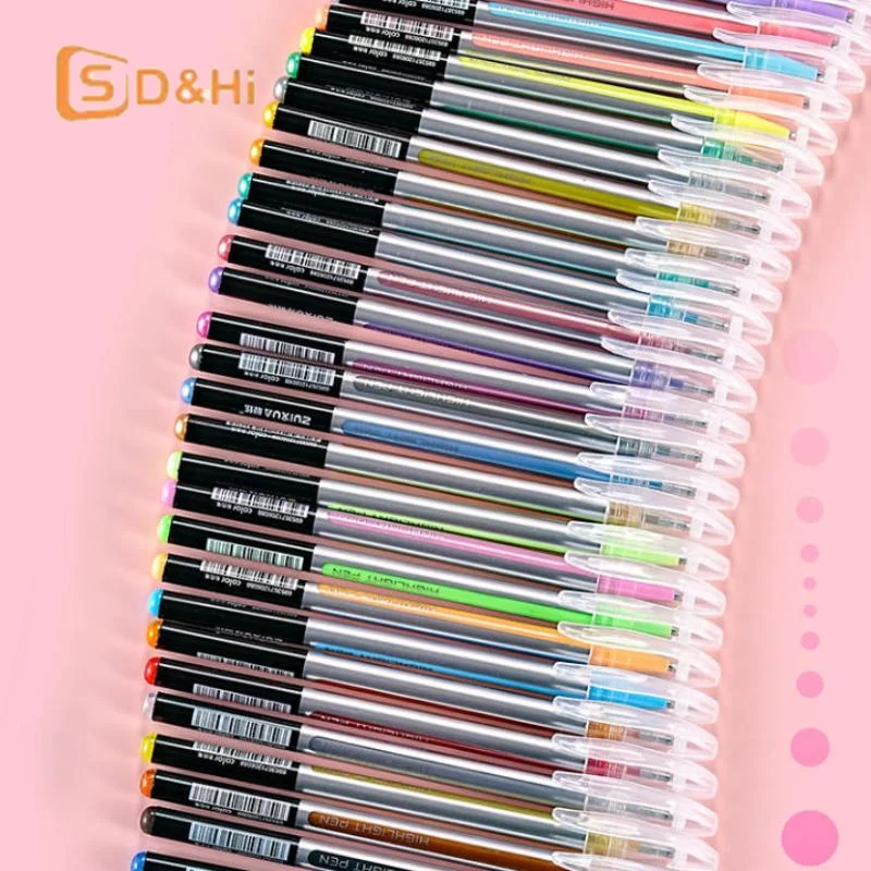 글리터 젤 펜 세트 6색/12색/18색 밝은 색상의 빠른 건조 잉크 학생용 형광 젤 펜 (학교 공부/저널링용)