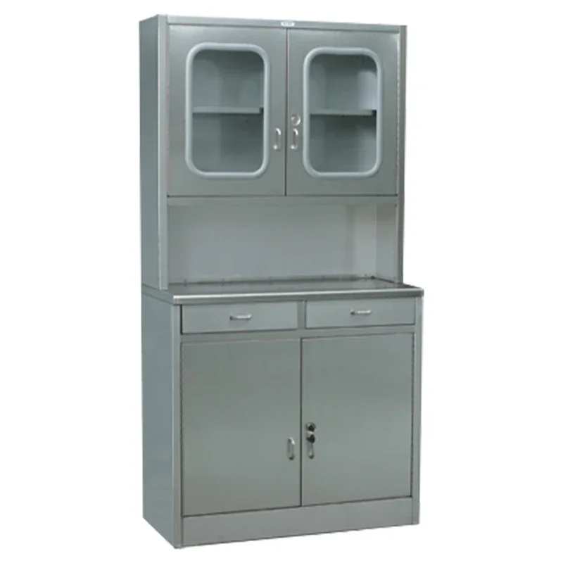HaoHan 113 New 2 Glass Swing Doors Hospital Furniture Medicine Cabinet Stainless Steel Outpatient Disposal Treatment Cabinet