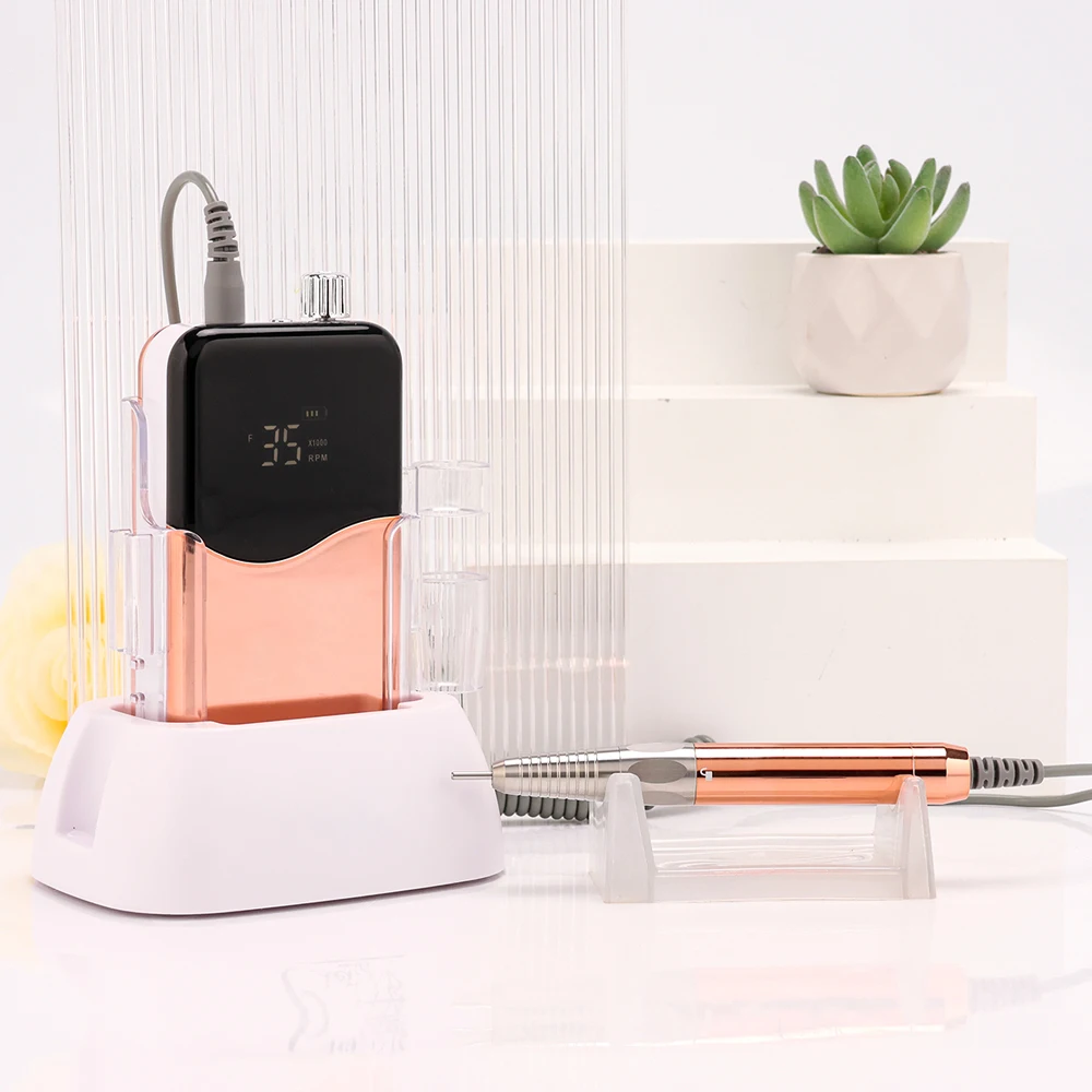 Rechargeable 35000RPM Brushless Portable Cordless Heart Shape Plating Silver E File Electric Manicure Nail Drill Machine 3