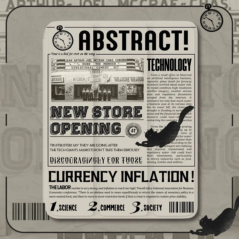 European Newspaper Design Tablet Case with Pencil Holder