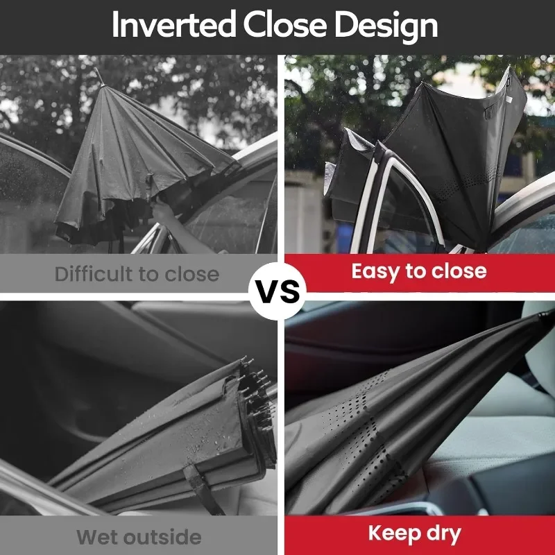 Folding Umbrella Wind Resistant Umbrella Windproof Umbrella Reverse Folding Umbrella Universal Umbrella C-shaped Handle Windproof Double-layer Long-handled Umbrella Inverted Folding Car Reverse