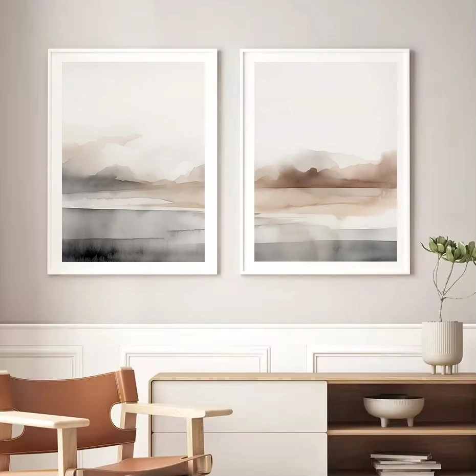 Quadro su tela senza cornice, stile scandinavo, con paesaggio neutro ad acquerello, linea astratta, minimalista, per decorazione murale, casa e camera da letto - immagine 4