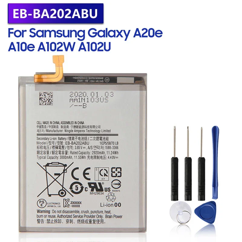 

Аккумуляторная батарея для Samsung Galaxy A20e A202F A10e A102U A102W, 3000 мАч