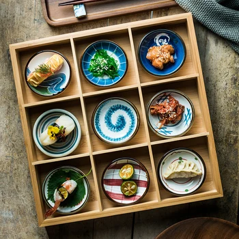 크리에이티브 냄비 스도쿠 식기 트레이 세라믹 플레이트 플래터 일본식 9 궁전 그리드 그리드 플레이트, 상업 세트
