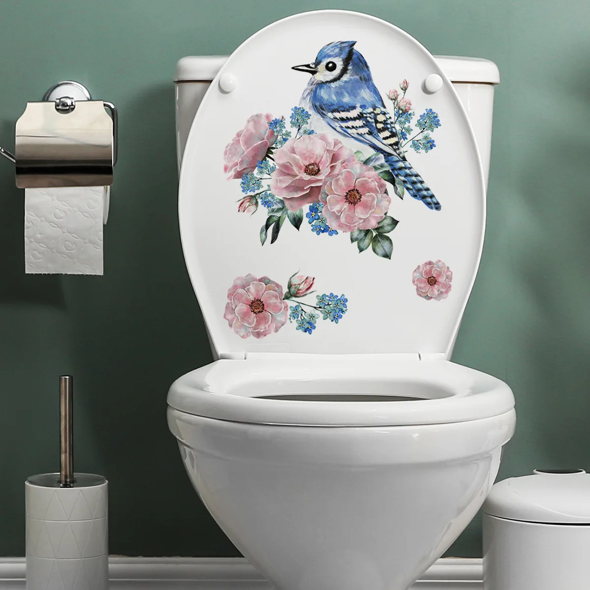 

New Bird Floral Creative Toilet Stickers Bathroom Restaurant Commercial Place Decoration Pvc Wall Stickers Self-adhesive
