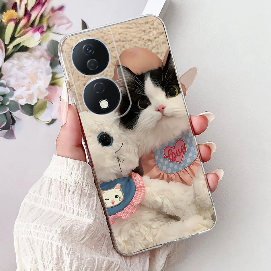 Colorful Flower Clear Silicone Phone Case for Honor X7b and Honor 90