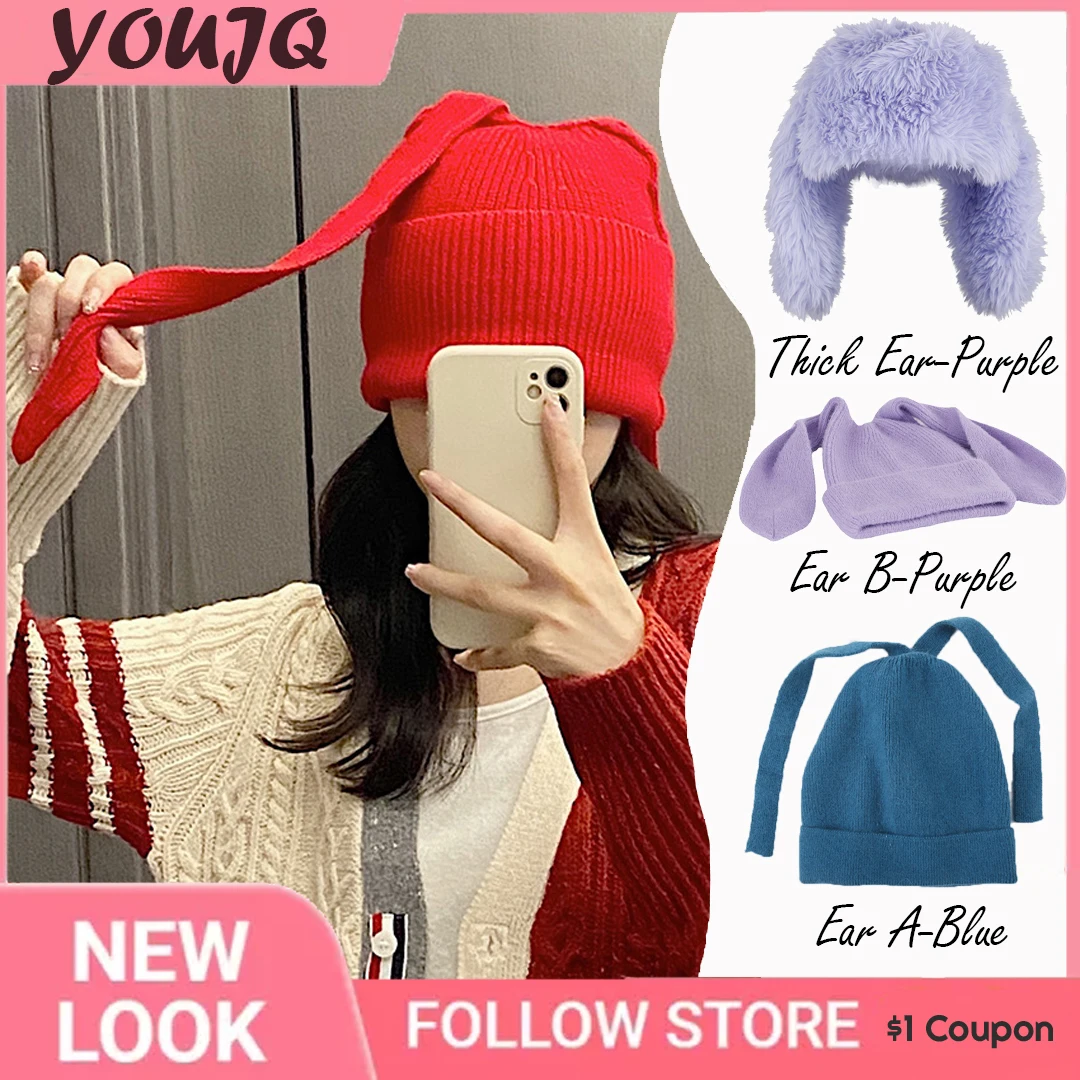 

Winter Skullies Cute Ears Hat Crochet Knitted Hats for Women Costume Beanie Hat Girls Christmas Gift Hip-hop Cap Gorras Hombre