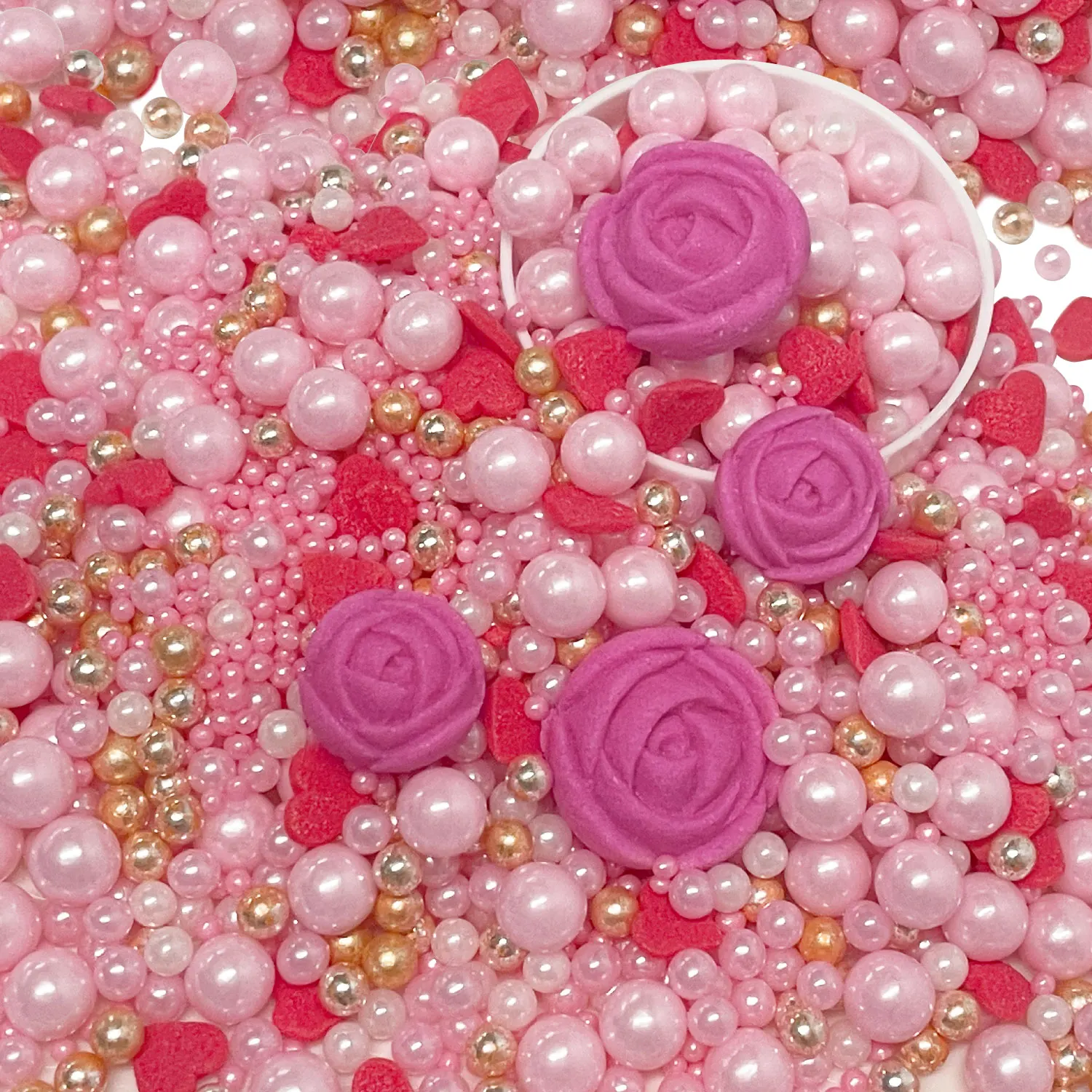 130 g rosa Streusel und Perlen zum Dekorieren von Kuchen, Backen, Eiscreme, Kekstopper, perfekt für Valentinstag, Muttertag, Babyparty – Detail 8