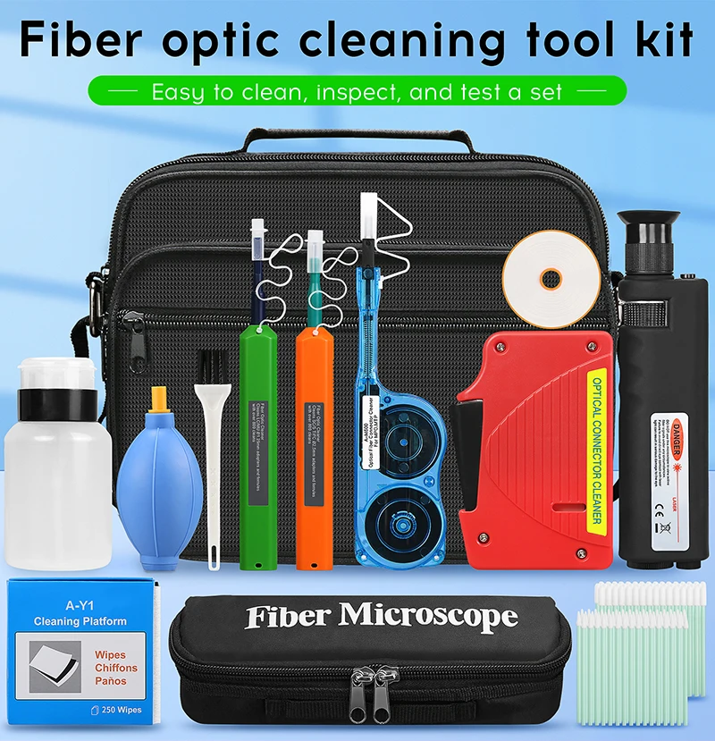 Fiber cleaning Tool Kit 400X Fiber Optic Microscope Fiber Optic Cleaner One Clic