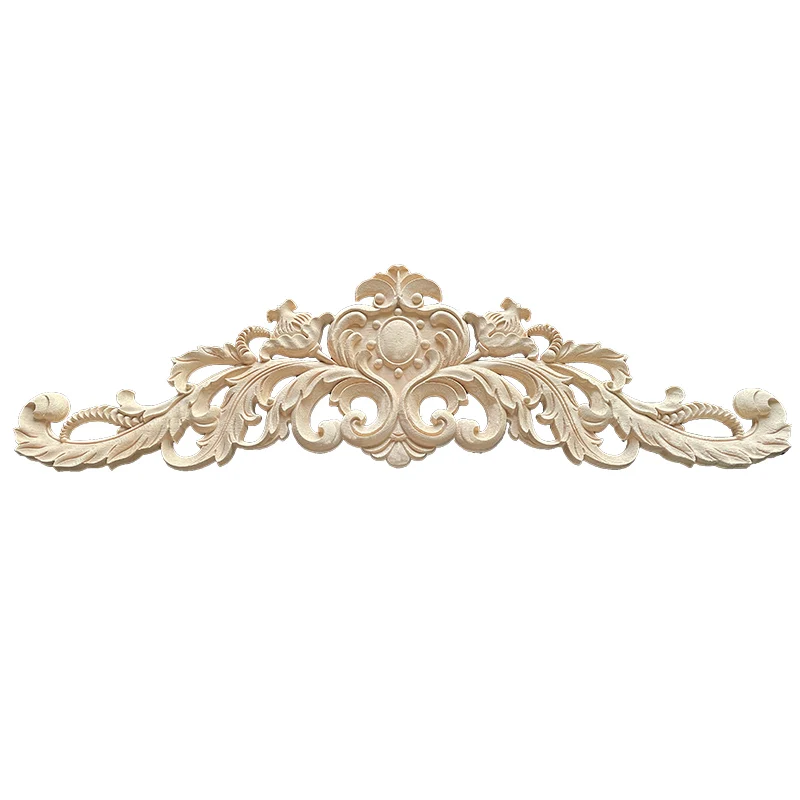 Wood Appliques and Onlays Natural Furniture Wall Door Woodcarving Decorative Long Flower Wooden Figurines Crafts Corner Frame 2