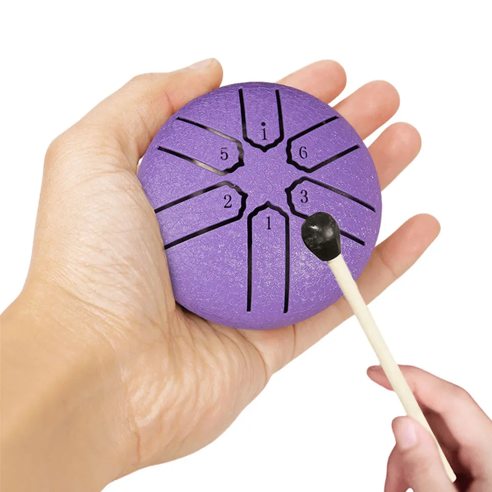 Tongue Drum Rain Drum Instrument 3 Inches 6 Tones Steel Tongue Drum Outdoors Mini Hand Percussion Accessories