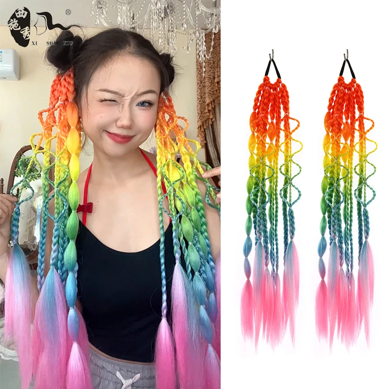Long Colorful Synthetic Boxing Braid Wrap Around Chignon Tail With Rubber Band Hair Twist Braid Ponytail Extensions For Women fake hair extensions