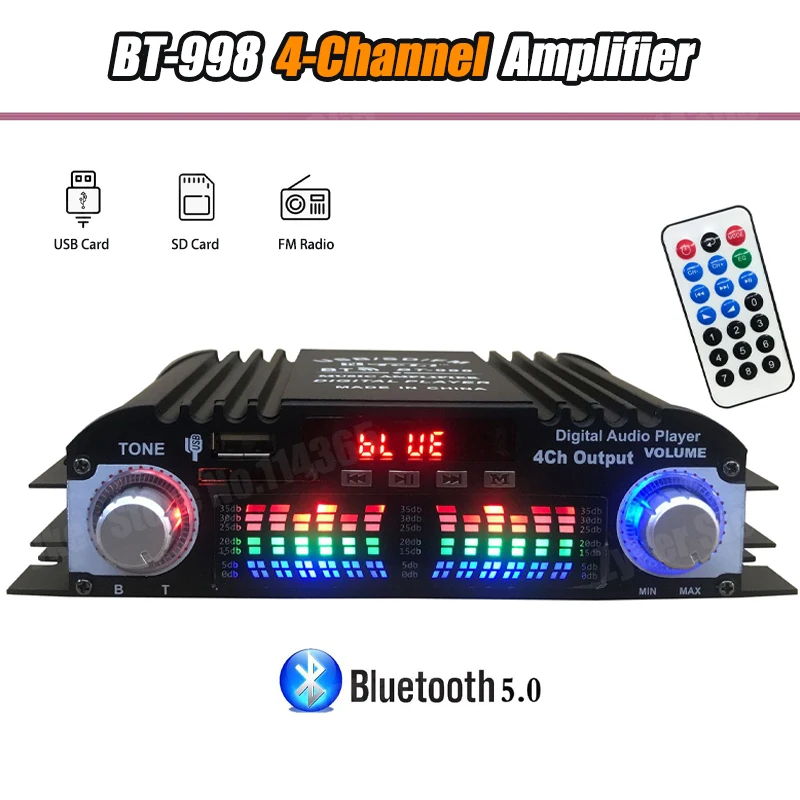 AMPLIFICADOR DE Audio HiFi BT 998, 4 canales, Bluetooth 5,0