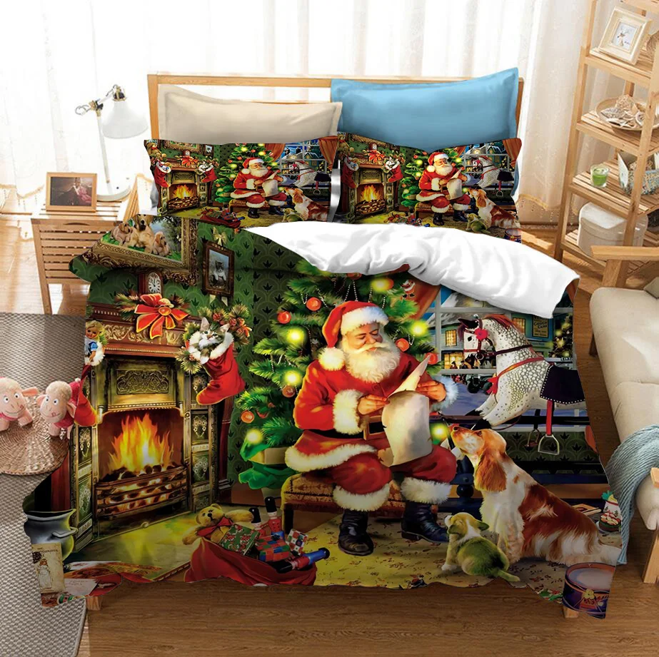 

Комплект постельного белья с Санта-Клаусом и собакой, подарок на Рождество, Королевский односпальный комплект пододеяльника, наволочка, Роскошный домашний текстиль