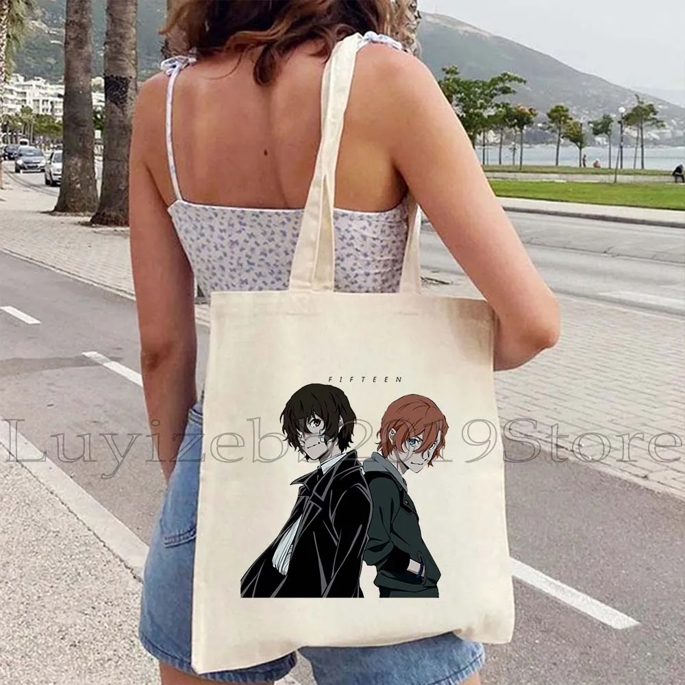 Japan Anime Bungou Stray Dogs Canvas Shoulder Tote Bag Chuuya Nakahara Osamu Dazai Cute Handbags Casual Shopping Girls Handbag