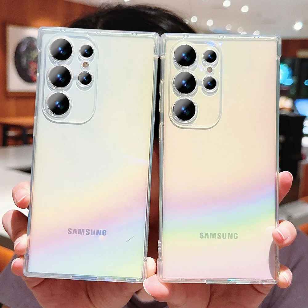 Laser Rainbow Clear Case For Samsung Galaxy S23 S22 S21 Ultra Plus S20 FE A54 A34 A14 A53 A52 A23 A24 A25 A13 5G Soft Cover- S13a2c32b06a04c07ada9b532d3656040j