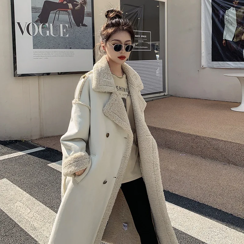 

Fashion Fleece Coats Women Elegant Loose Casual Turn Down Collar Korean Office Ladies Overcoats Jackets 2023 Autumn Winter Q810