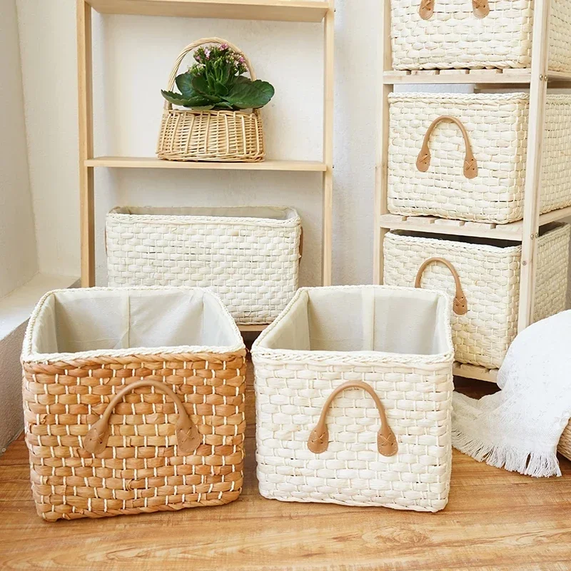 Cesto De Mimbre Blanco Rectangular Con Tapa Y Funda De Algodón, Medidas 48x36x62 Cm, Ideal Para Ropa O Decoración
